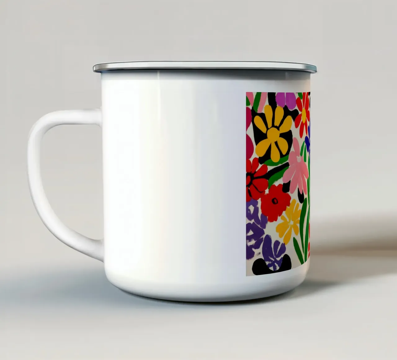 Stile Matisse: mix di fiori colorati, audacemente retrò, da giardino tazza in smalto da Modern Muse