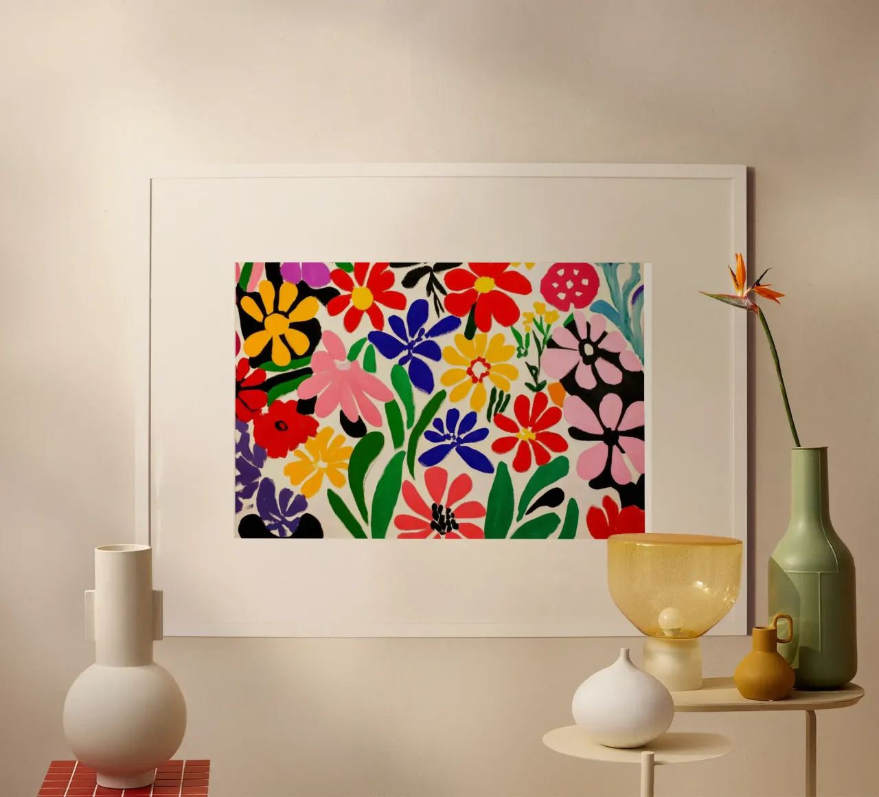 Stile Matisse: mix di fiori colorati, audacemente retrò, da giardino carta hahnemühle da Modern Muse