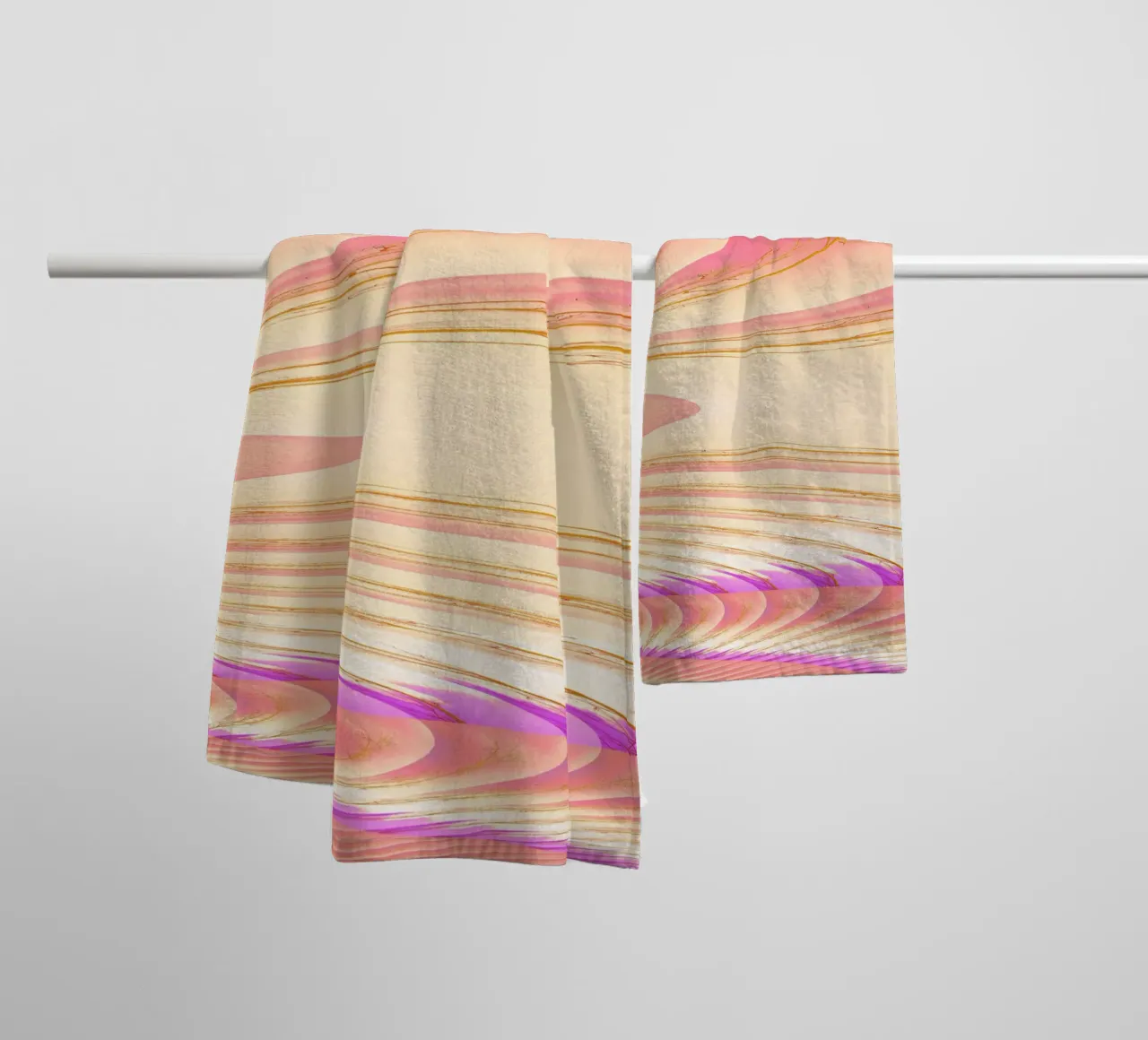 Abstract dynamic pattern in pink, purple and yellow. towel by Something for you