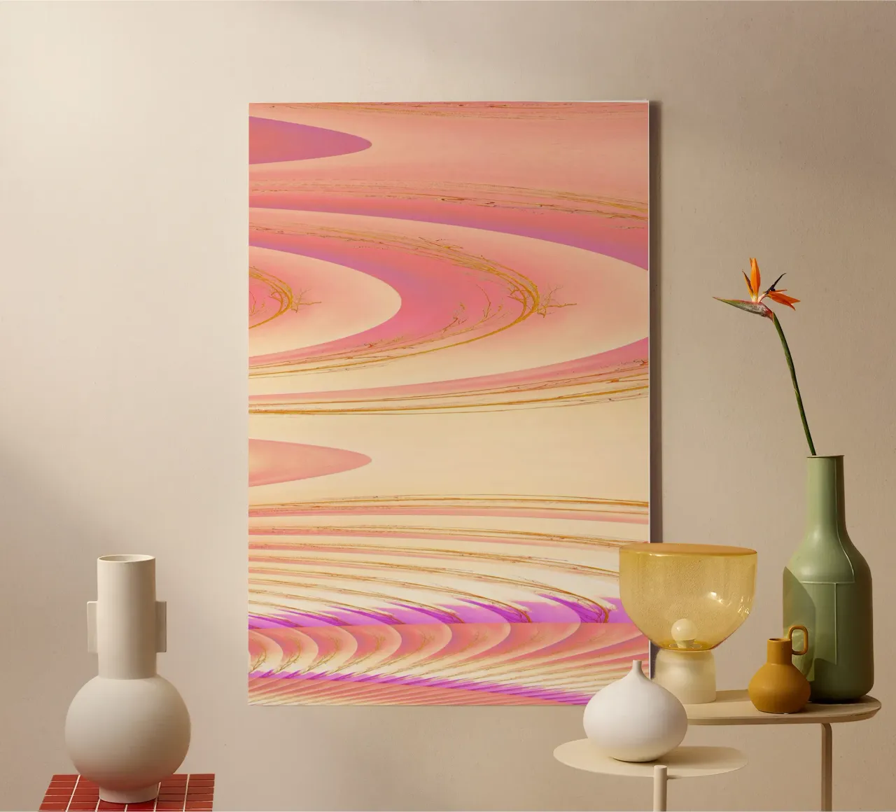 Abstraktes dynamisches Muster in rosa, lila und gelb. Leinwand von Something for you