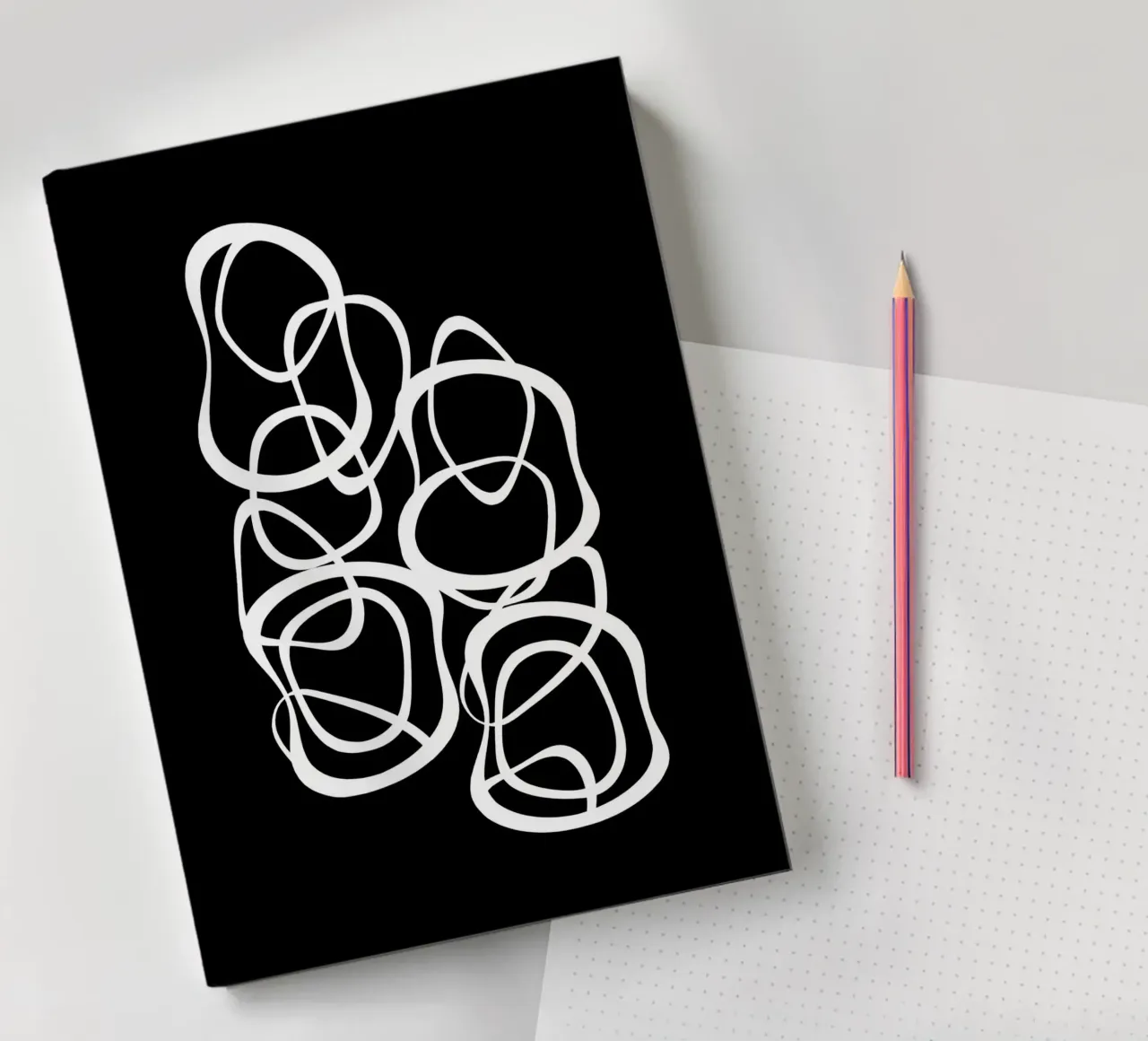 Interlocking | White On Black notebook by sabidussi