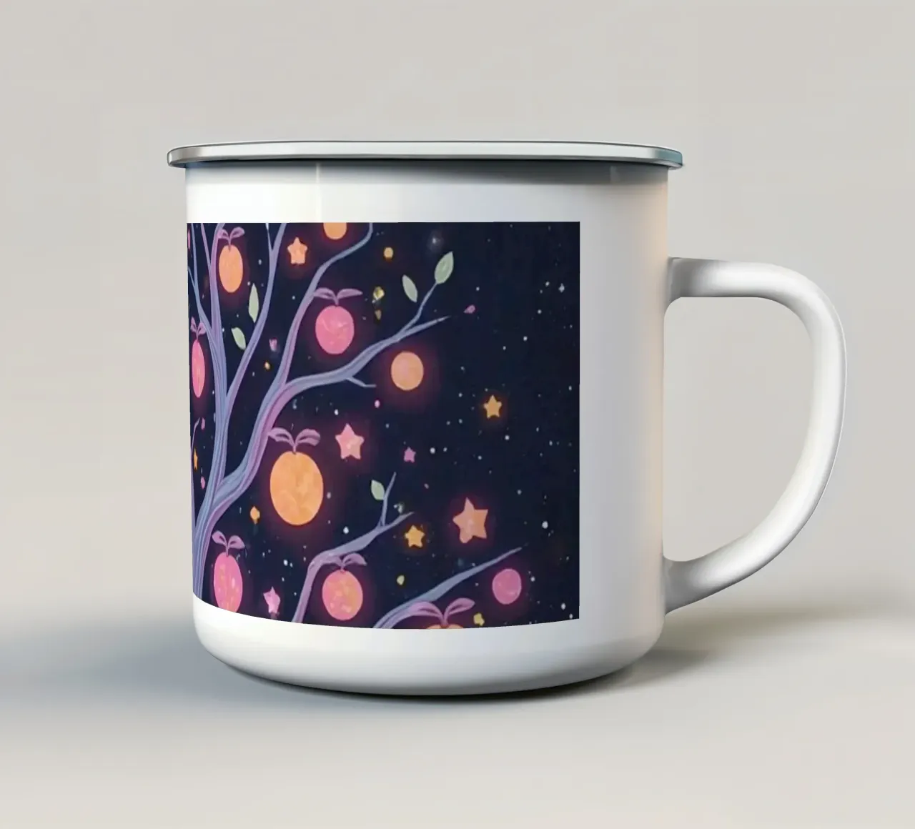 Albero con frutti e stelle luminose tazza in smalto da DesignDoodle
