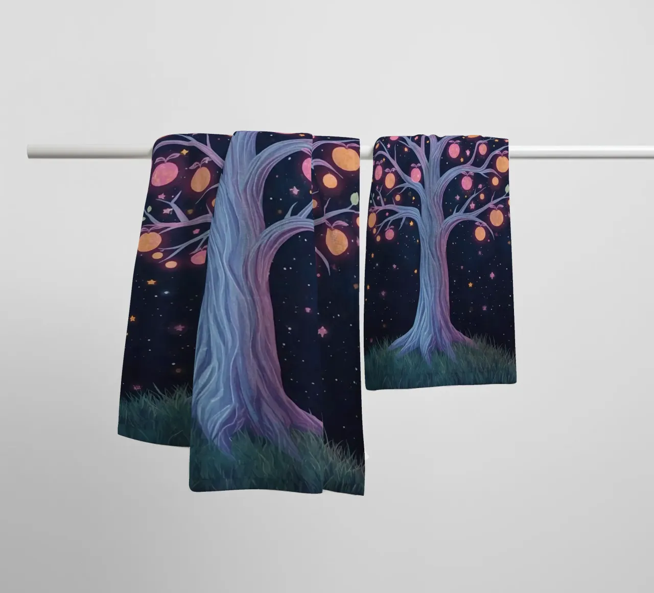 Tree with glowing fruit and stars towel by DesignDoodle