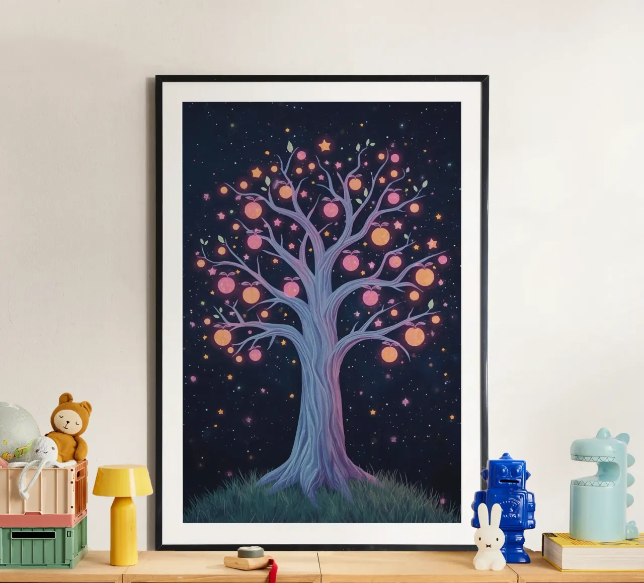 Albero con frutti e stelle luminose carta hahnemühle da DesignDoodle