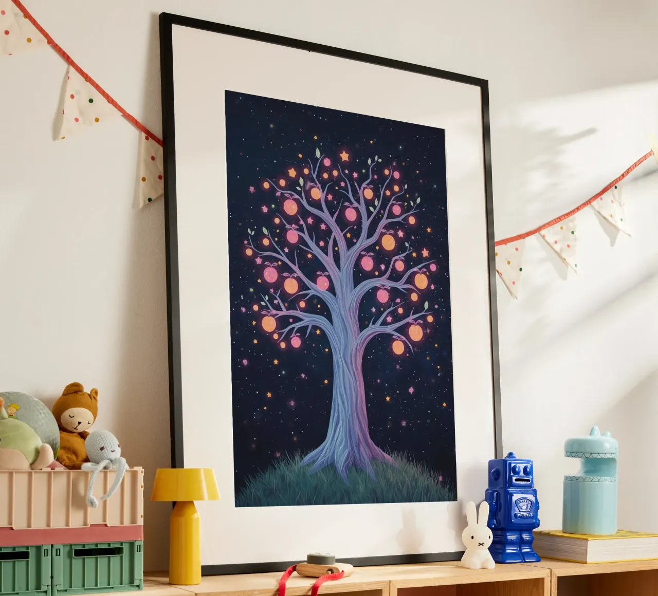 Albero con frutti e stelle luminose carta hahnemühle da DesignDoodle