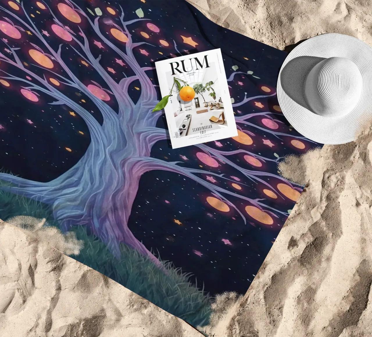 Albero con frutti e stelle luminose telo mare da DesignDoodle