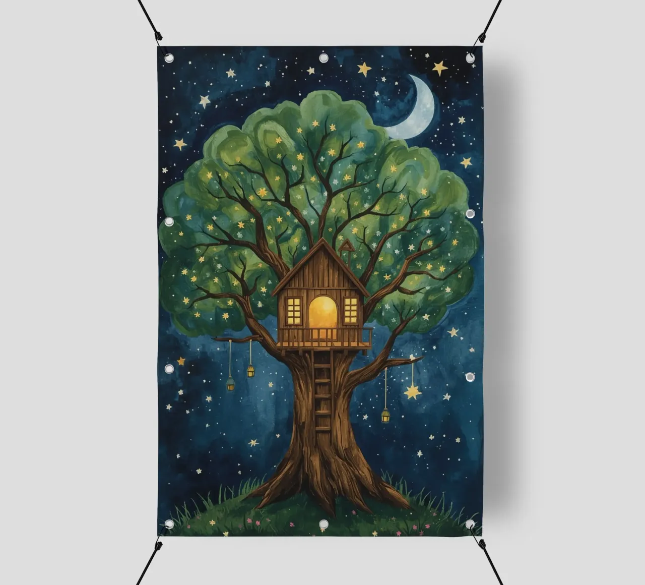 Casa sull'albero nel cielo stellato telo in pvc da DesignDoodle