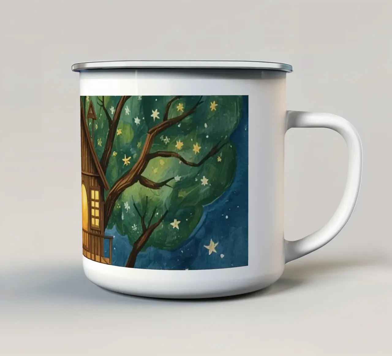 Casa sull'albero nel cielo stellato tazza in smalto da DesignDoodle