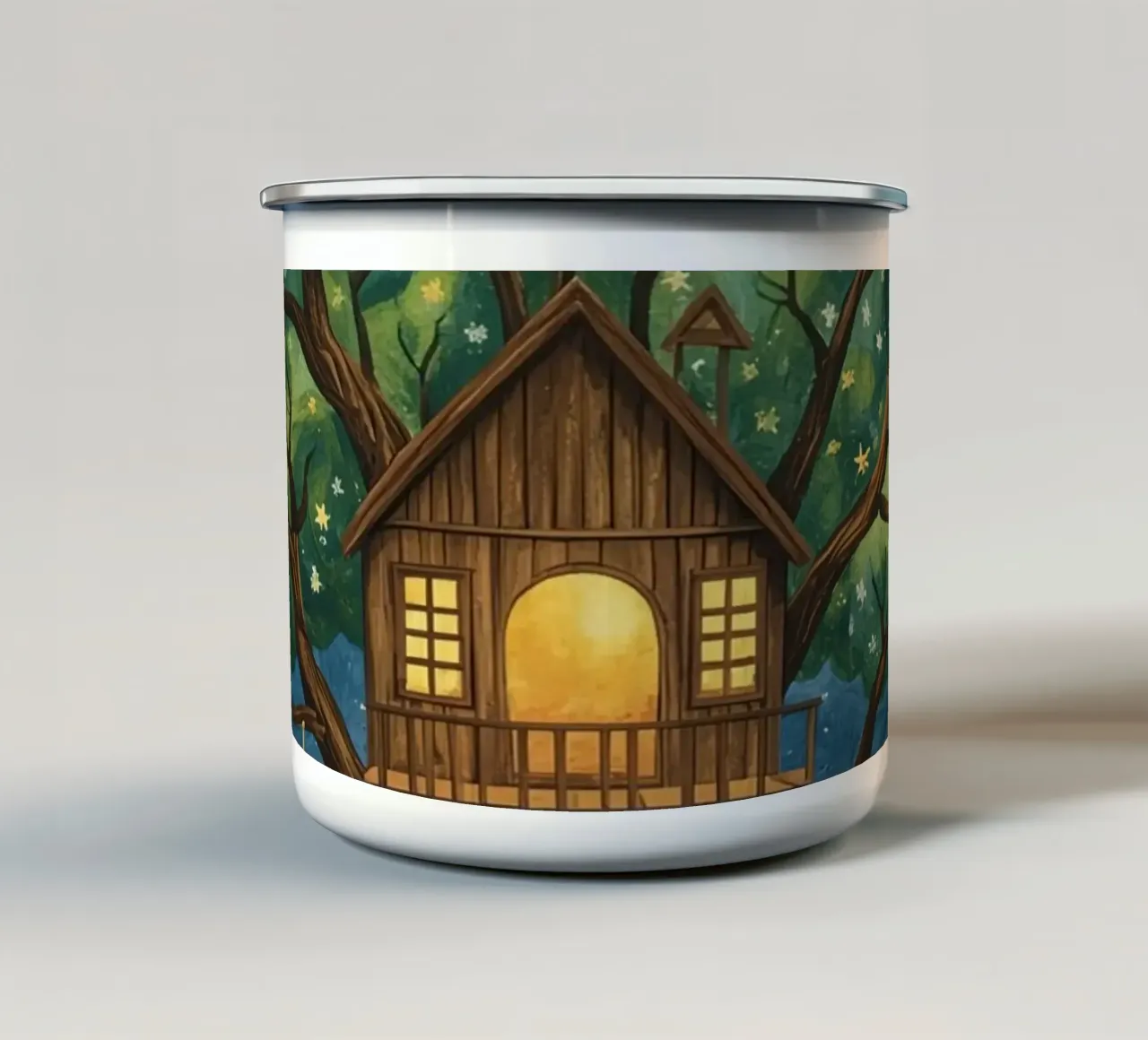 Casa sull'albero nel cielo stellato tazza in smalto da DesignDoodle