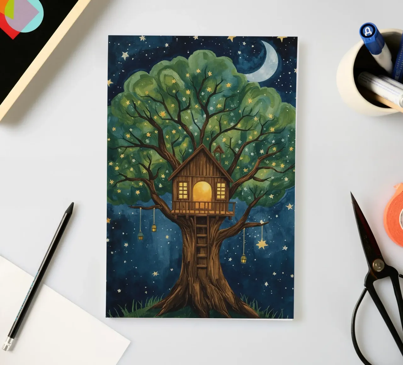 Treehouse in Starry Night Sky notebook by DesignDoodle
