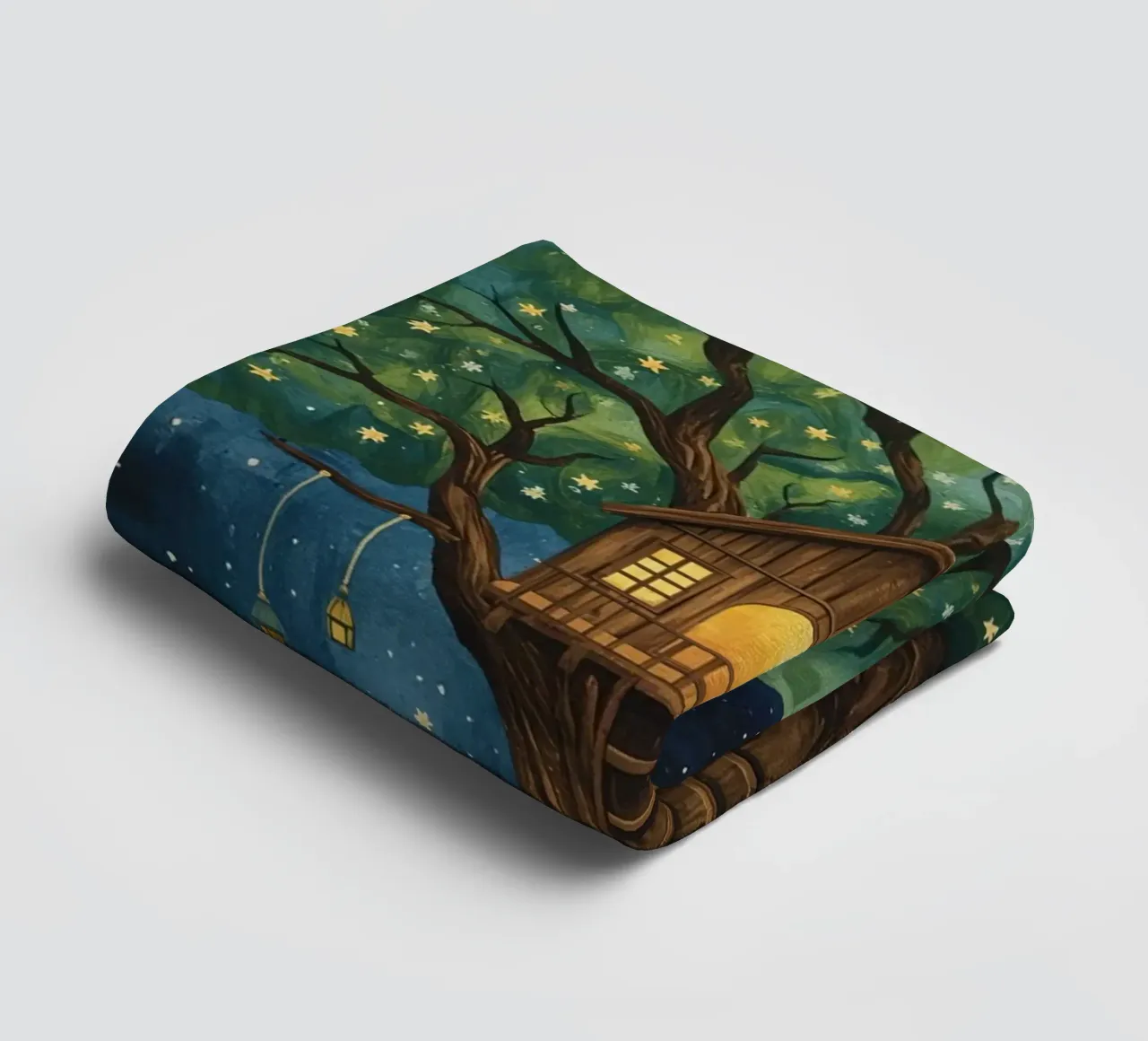 Treehouse in Starry Night Sky towel by DesignDoodle