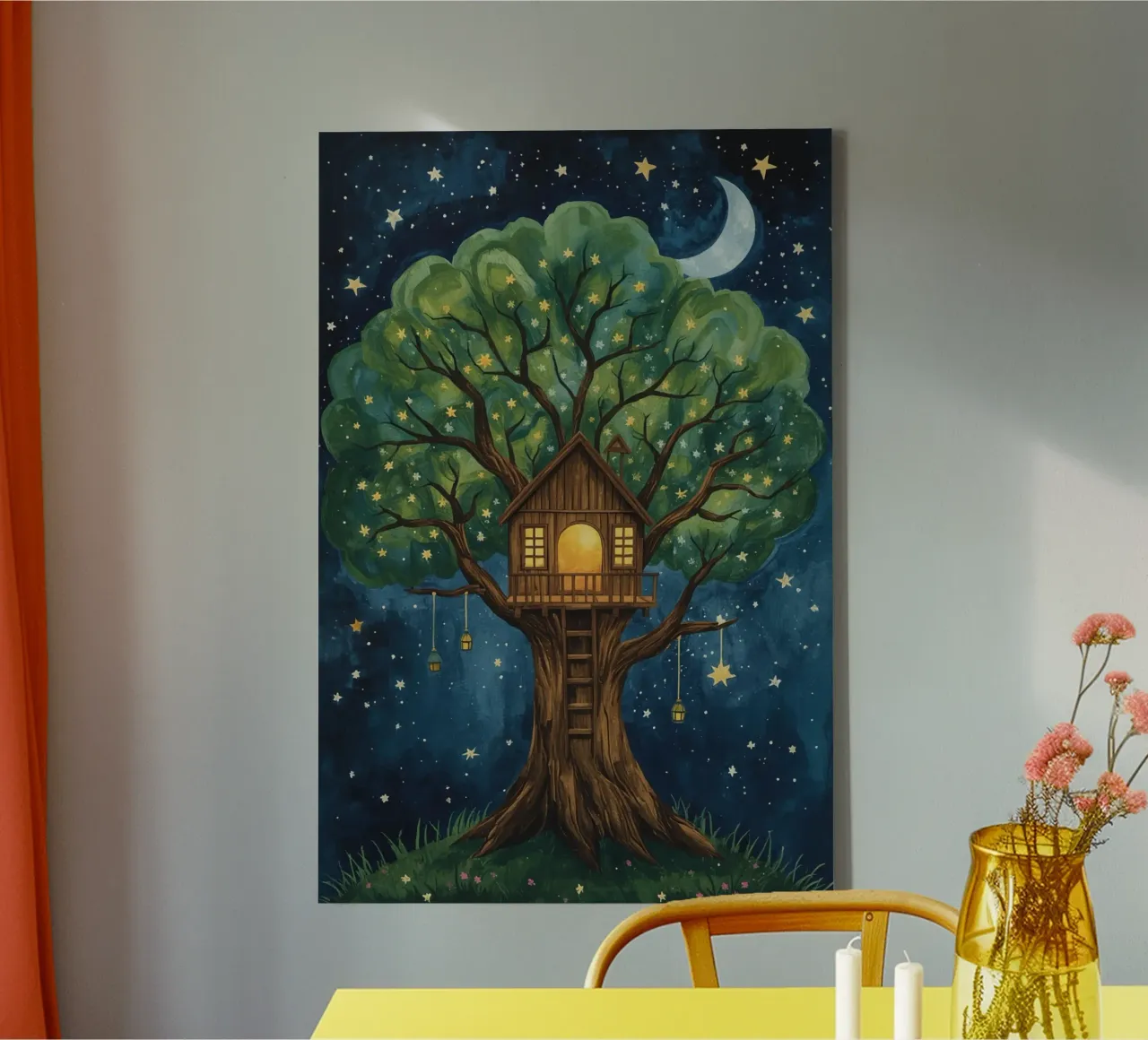 Treehouse in Starry Night Sky canvas by DesignDoodle