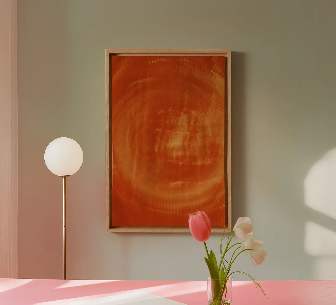 Abstraktes dynamisches Muster in orange und rot. Leinwand von Something for you