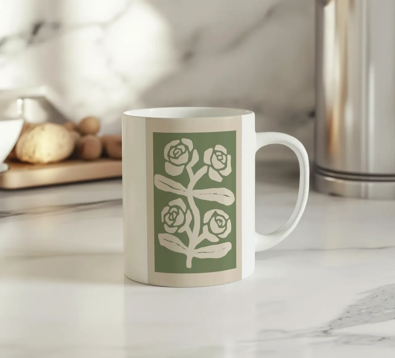 Sage Green Abstract Rose Botanical Print ceramic mug by Melloi Art Print