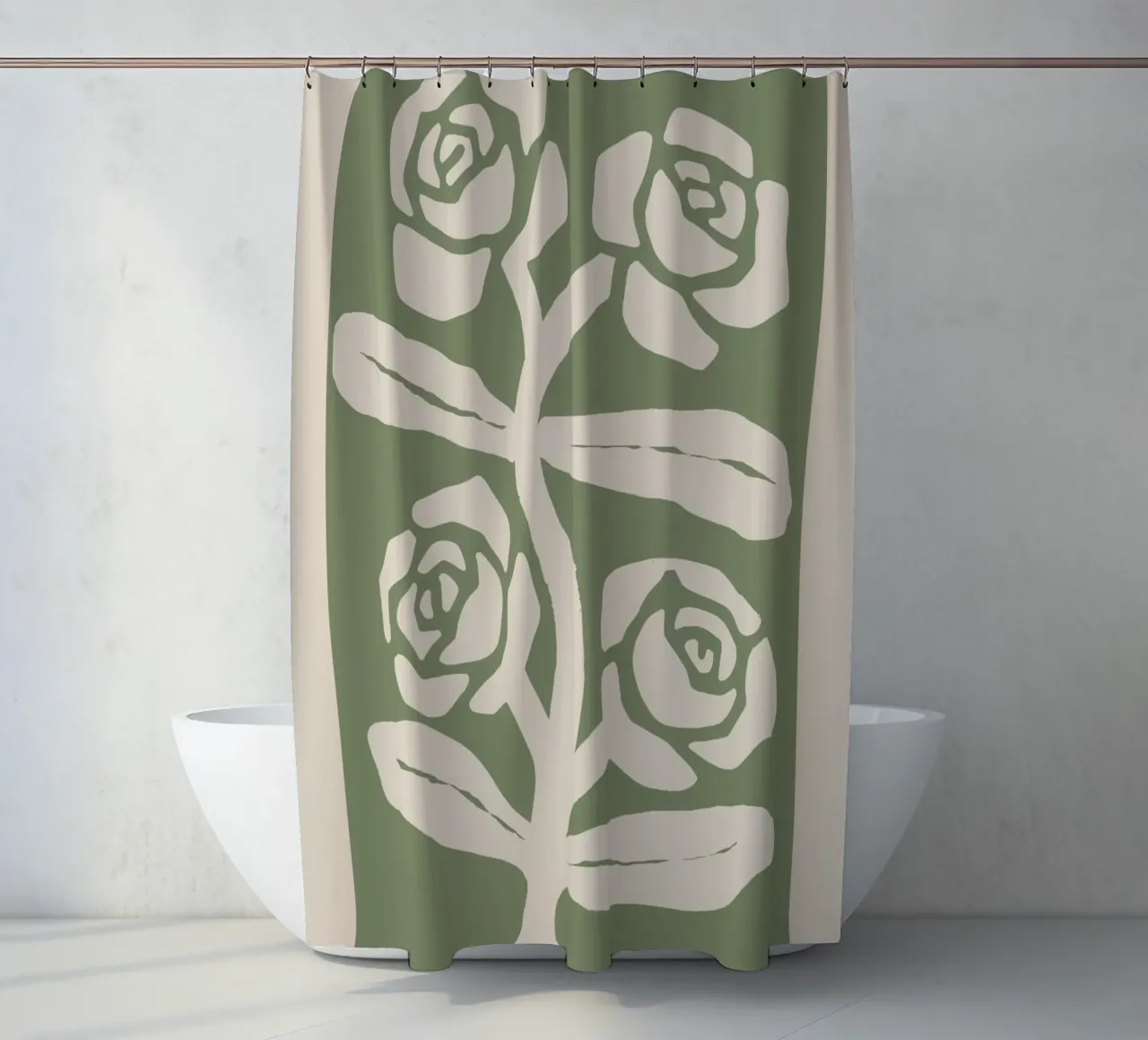 Sage Green Abstract Rose Botanical Print shower curtain by Melloi Art Print