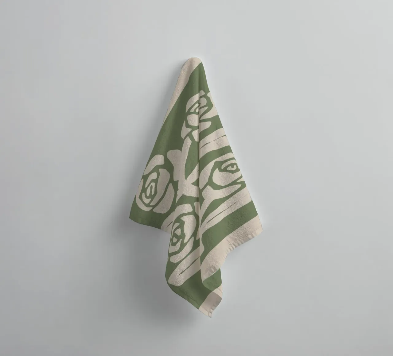 Sage Green Abstract Rose Botanical Print towel by Melloi Art Print