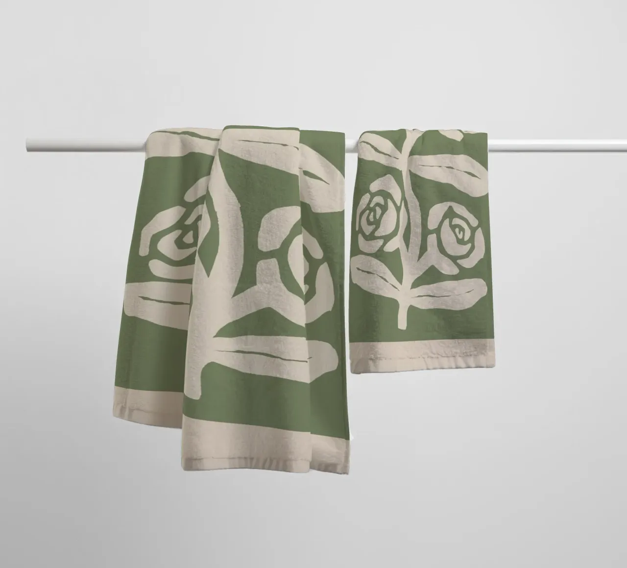 Sage Green Abstract Rose Botanical Print towel by Melloi Art Print