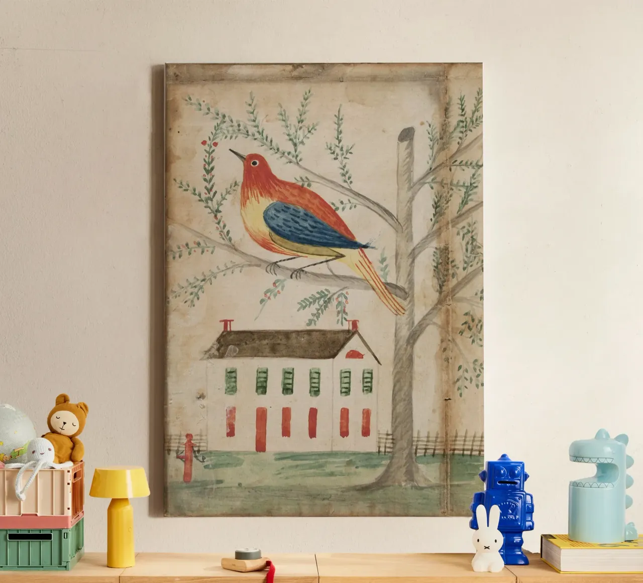 House and Bird on a Tree tela da vintageshop