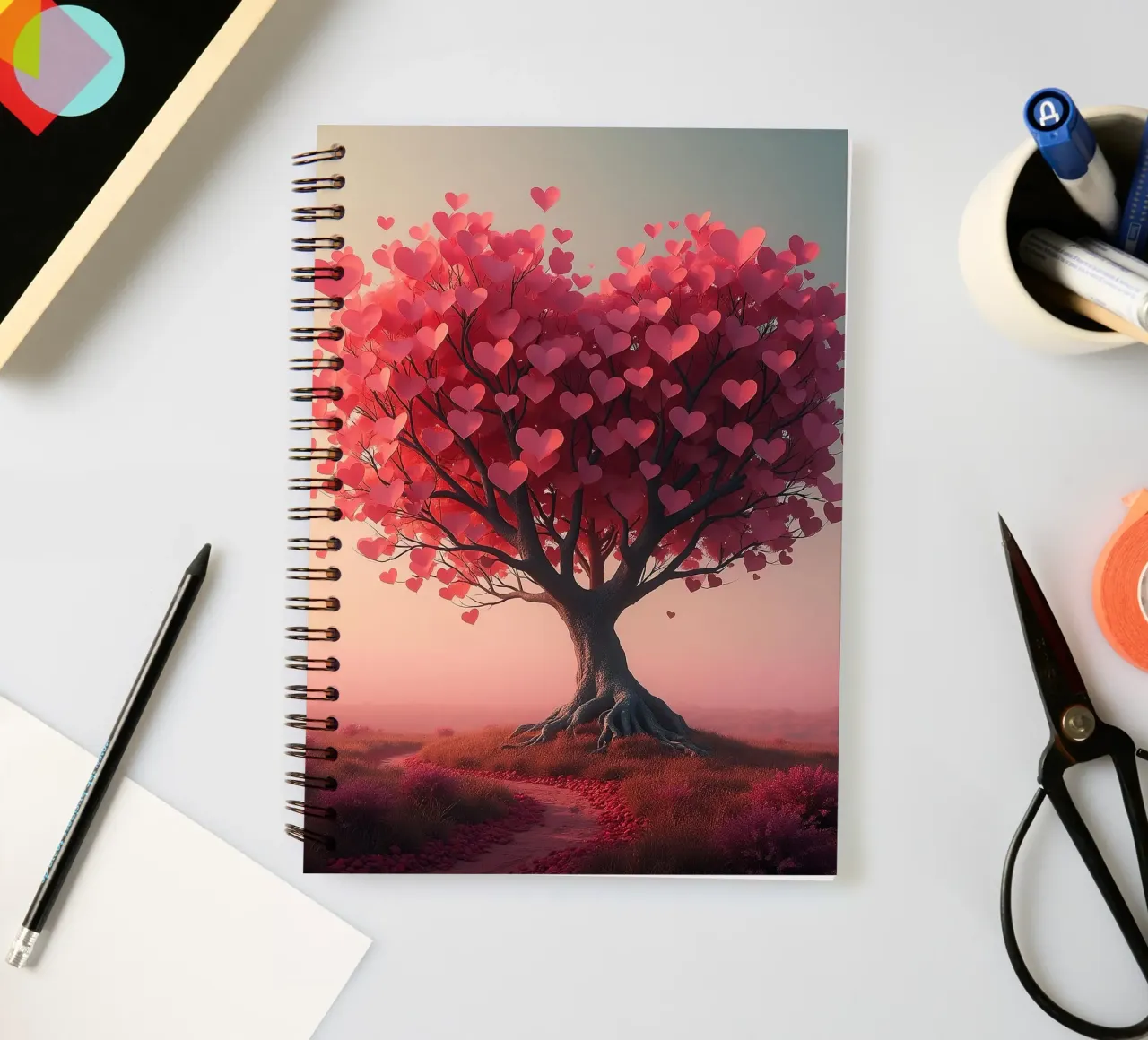 Tree with hearts_1 spiral notebook by Pink- und LoveArt by LK