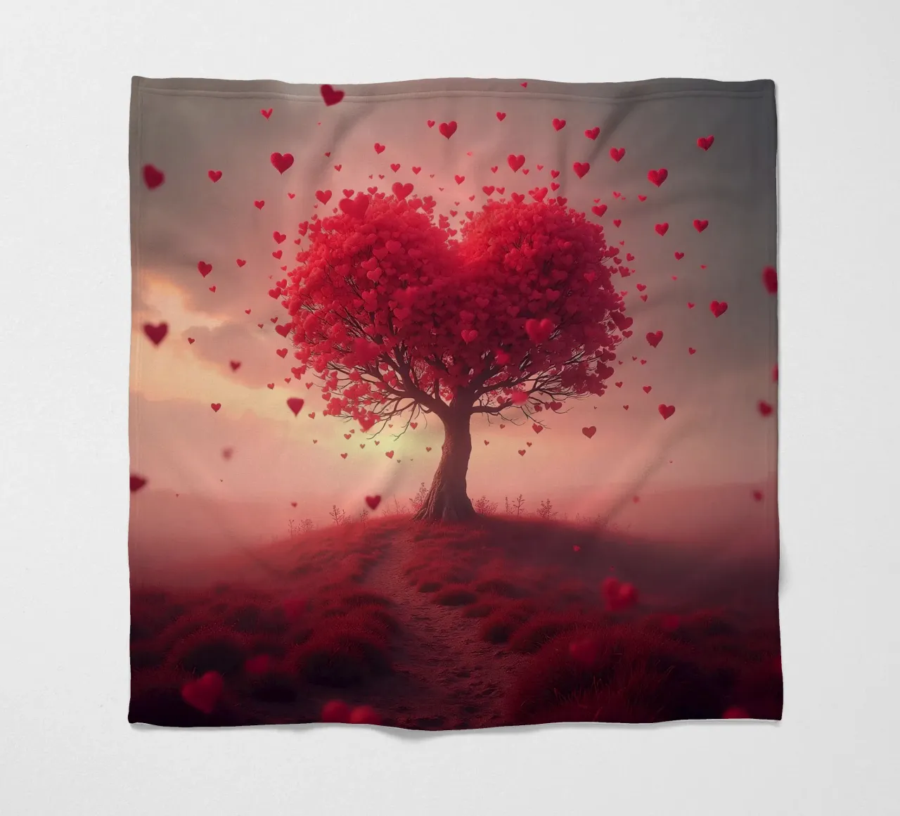 Albero con cuori_3 coperta in pile da Pink- und LoveArt by LK