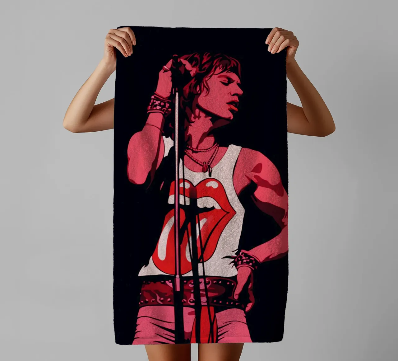 Mick Jagger in rosa nero asciugamano da bagno da Lembayung art