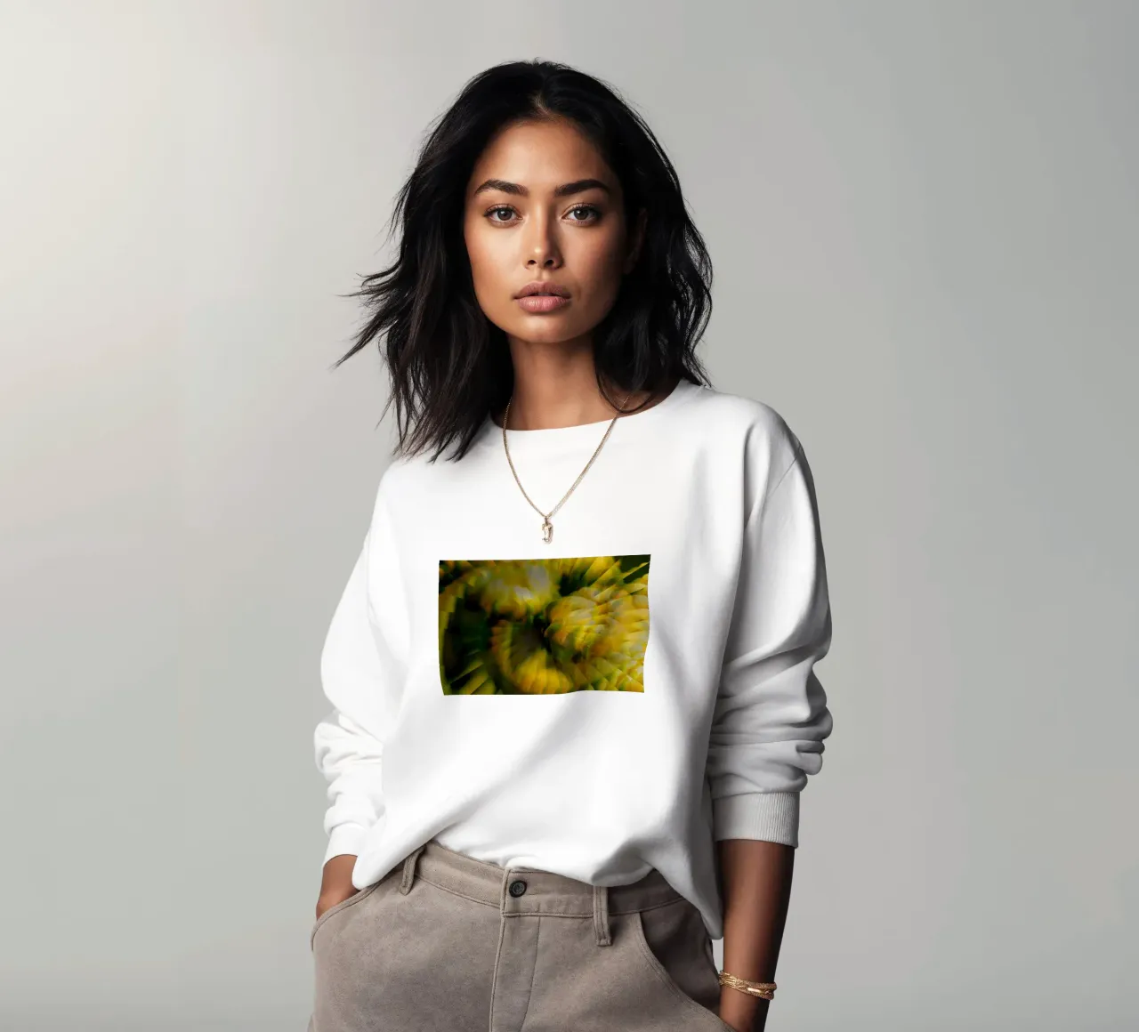 Motif dynamique abstrait en jaune, vert et blanc. sweat de Something for you