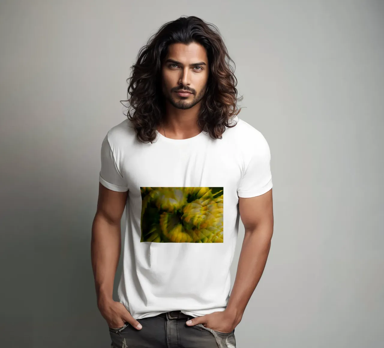 Motif dynamique abstrait en jaune, vert et blanc. t-shirt de Something for you