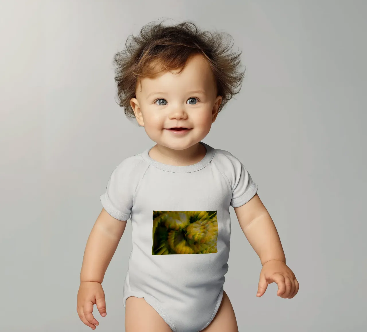 Motif dynamique abstrait en jaune, vert et blanc. body bébé de Something for you