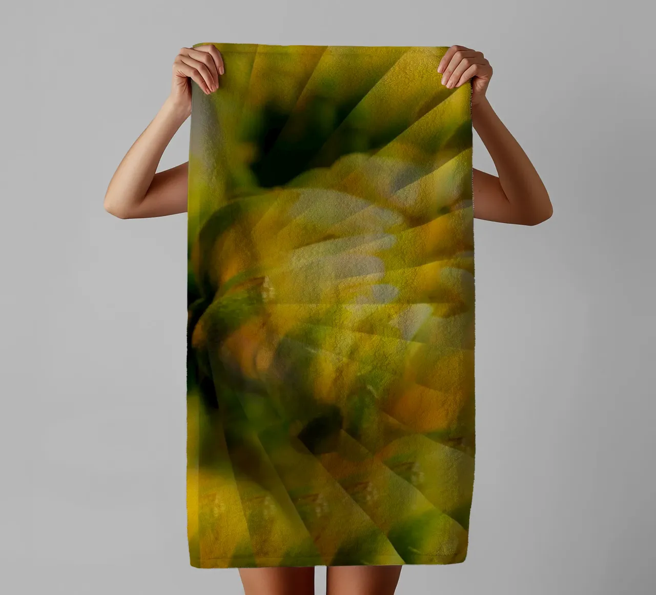 Abstract dynamic pattern in yellow, green and white. towel by Something for you