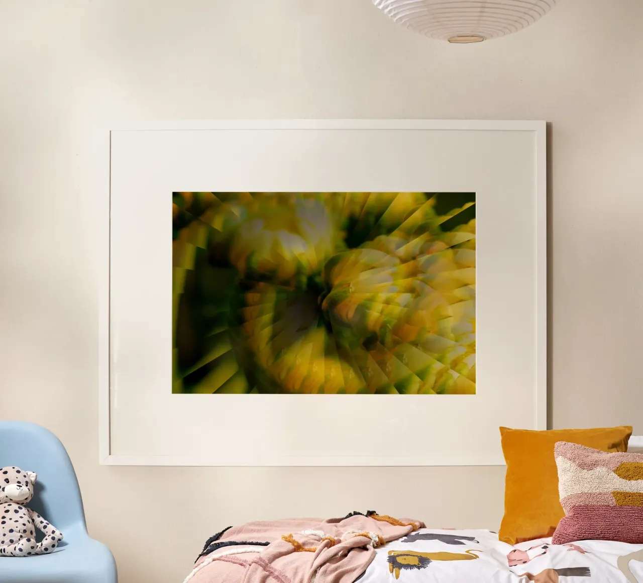 Motif dynamique abstrait en jaune, vert et blanc. hahnemühle de Something for you