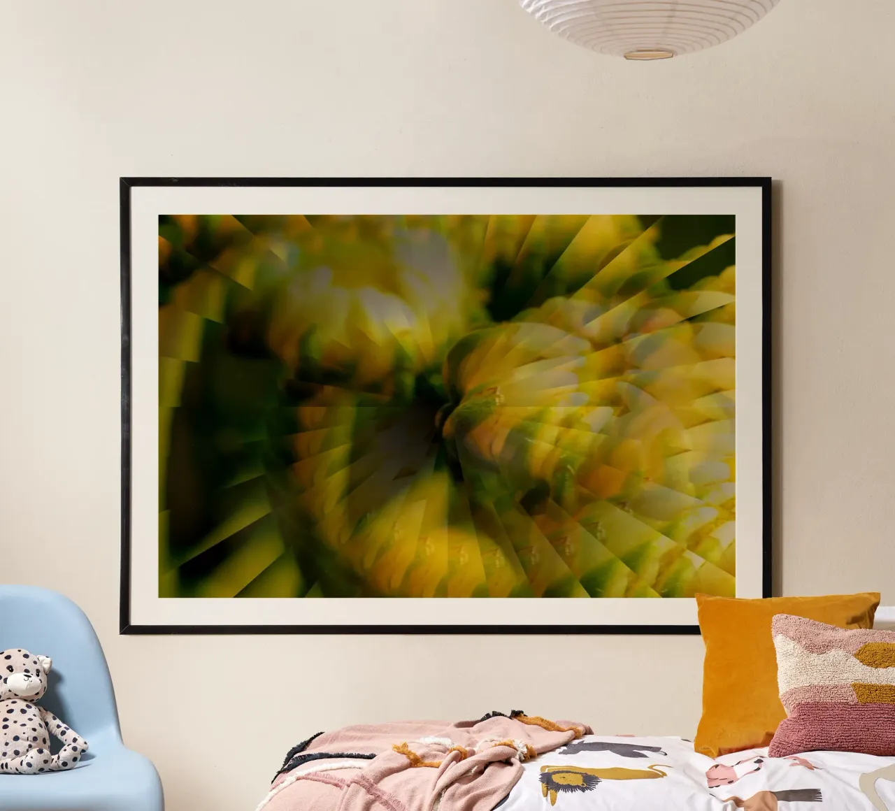 Motif dynamique abstrait en jaune, vert et blanc. hahnemühle de Something for you