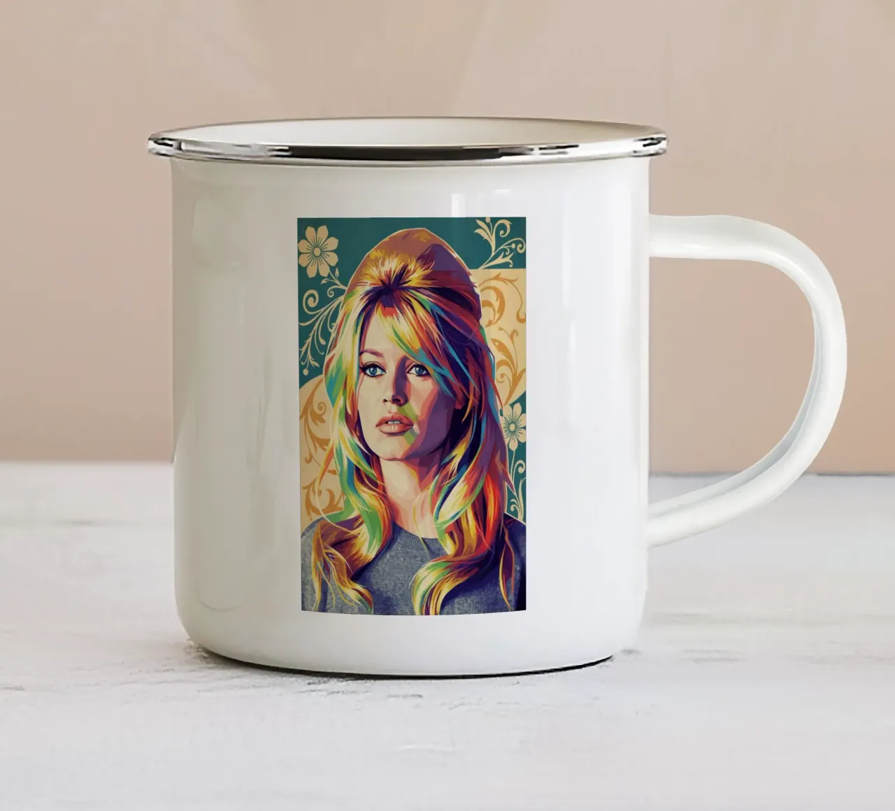 Brigitte Bardot pop art vintage tazza in smalto da Hantamrata