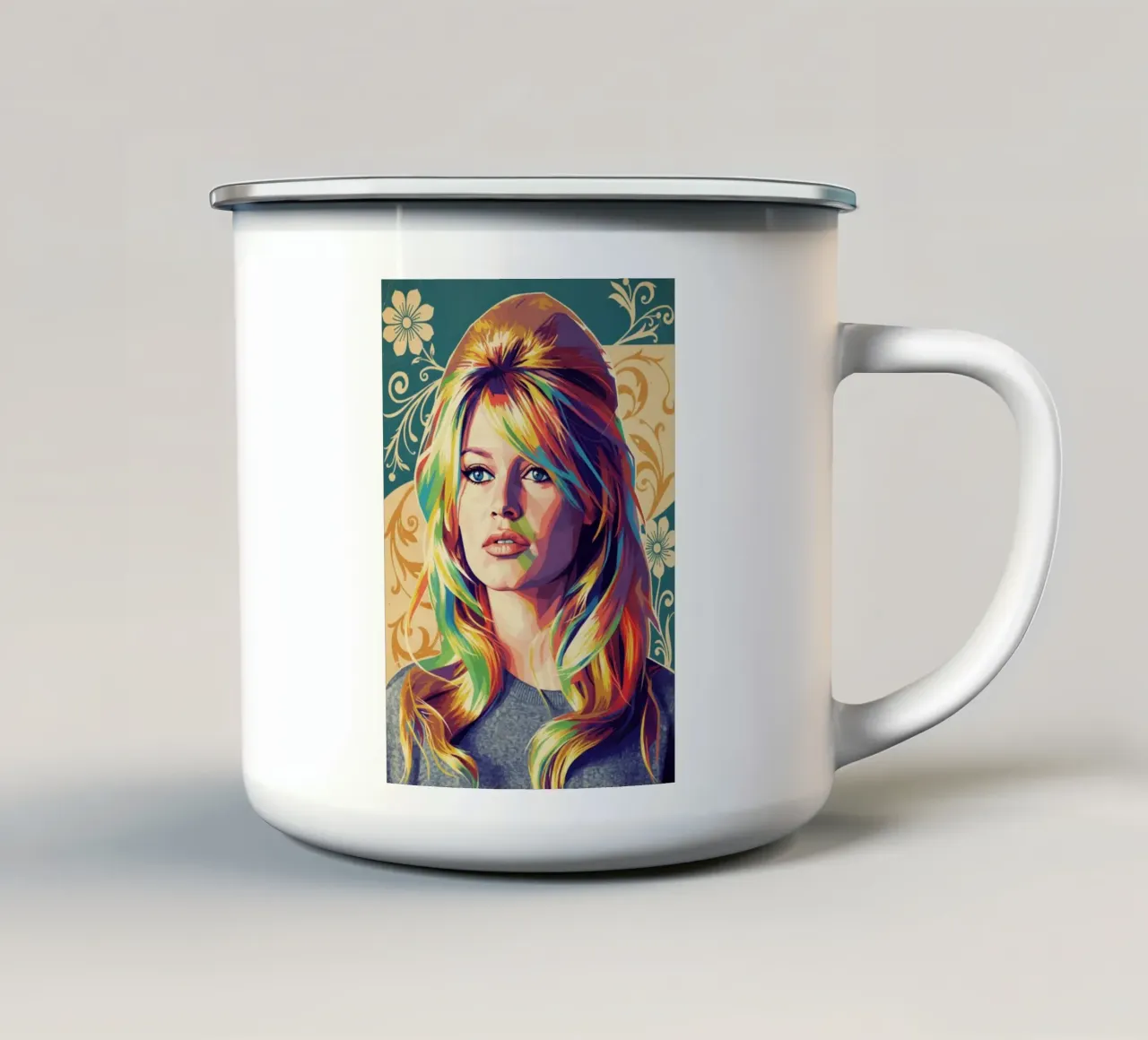 Brigitte Bardot pop art vintage tazza in smalto da Hantamrata