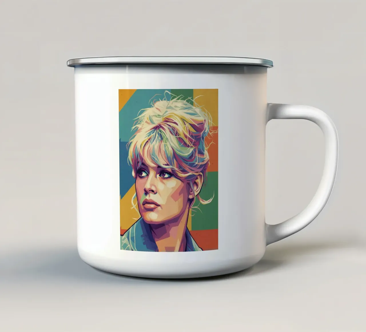Ritratto pop art di Brigitte Bardot tazza in smalto da Hantamrata