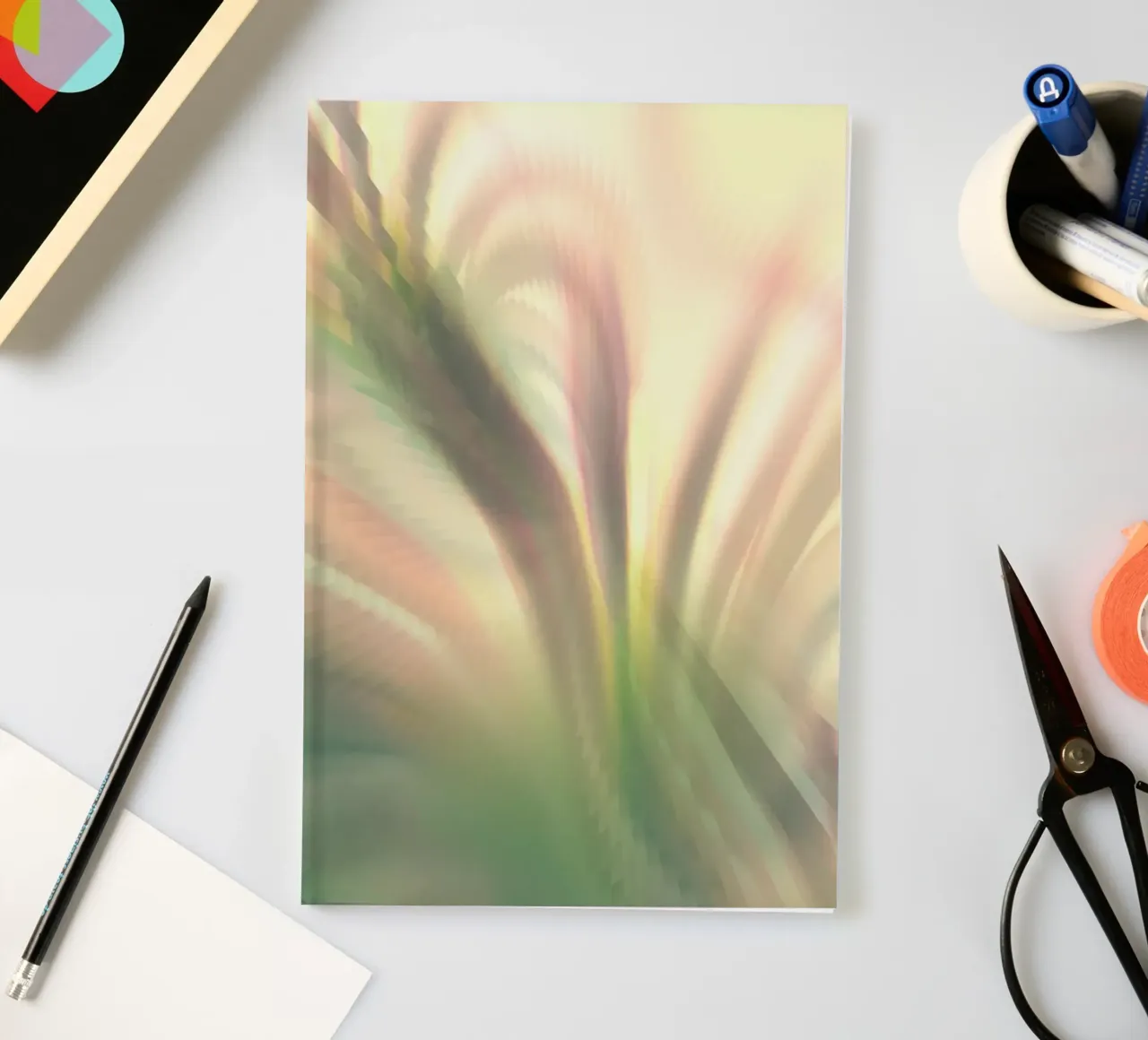 Abstract dynamic pattern in pink, white and green. notebook by Something for you