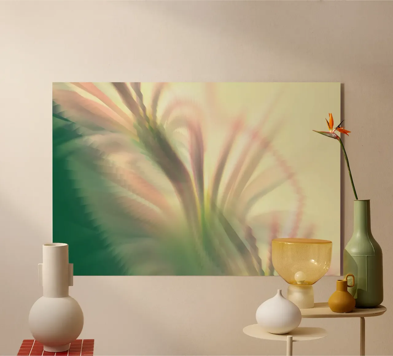 Abstract dynamisch patroon in roze, wit en groen. acryl van Something for you