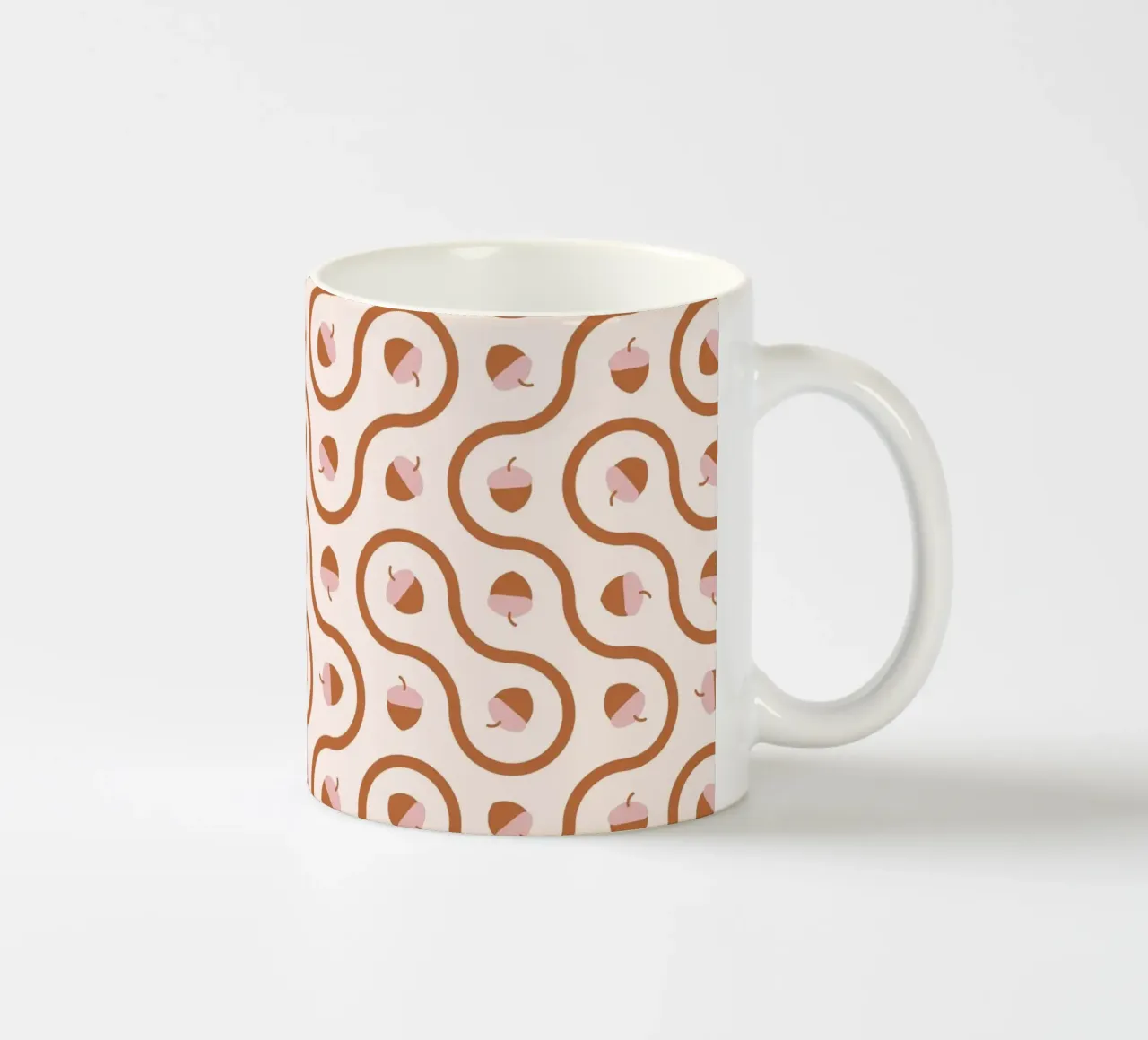Ghiande ondulate in piastrelle Truchet di colore rosa e marrone su sfondo chiaro tazza in ceramica da CoelfenArt