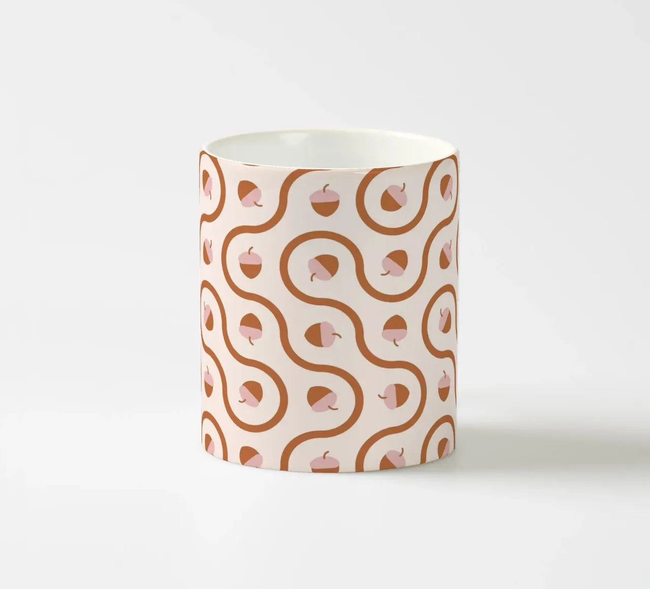 Ghiande ondulate in piastrelle Truchet di colore rosa e marrone su sfondo chiaro tazza in ceramica da CoelfenArt