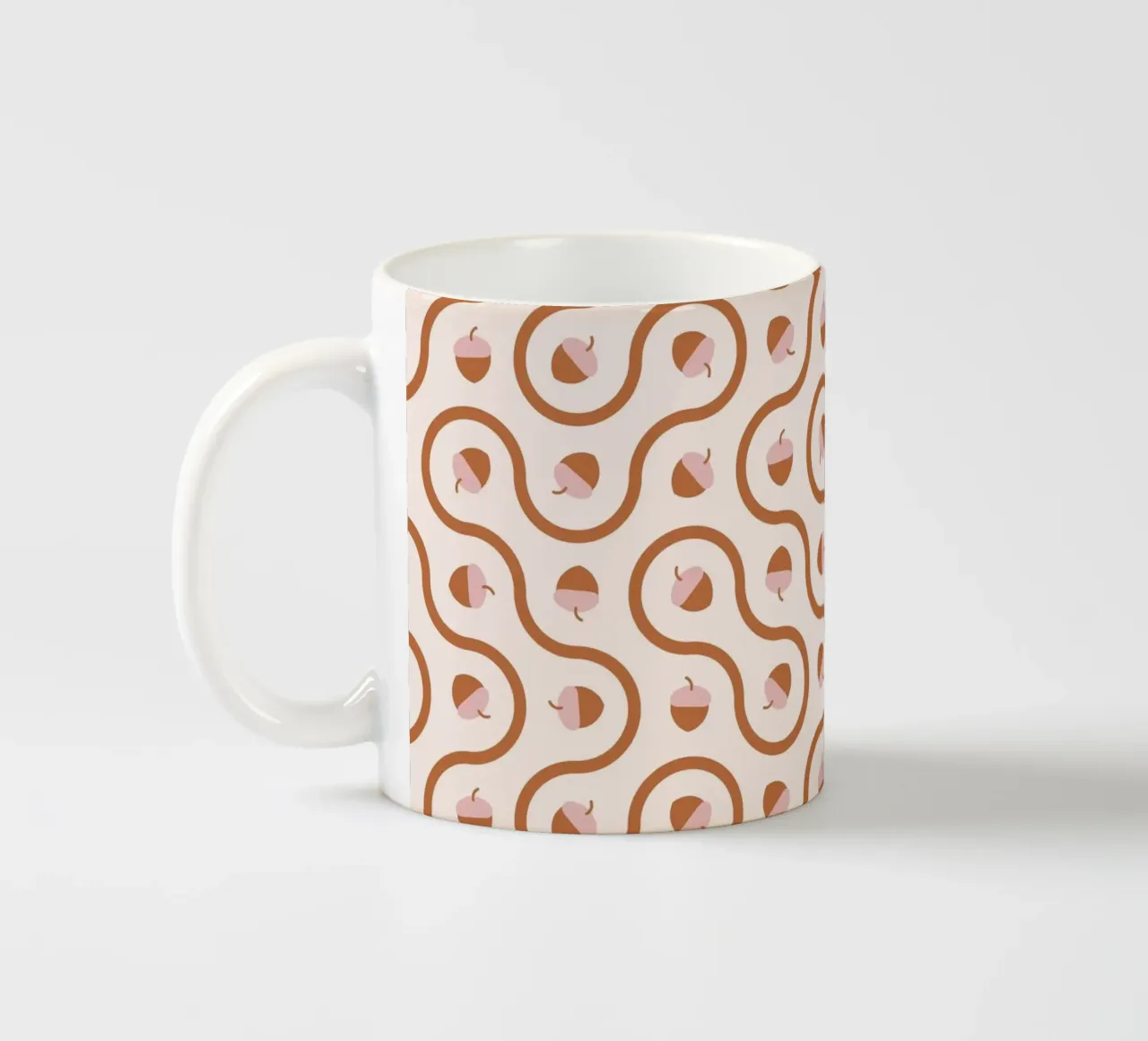 Ghiande ondulate in piastrelle Truchet di colore rosa e marrone su sfondo chiaro tazza in ceramica da CoelfenArt