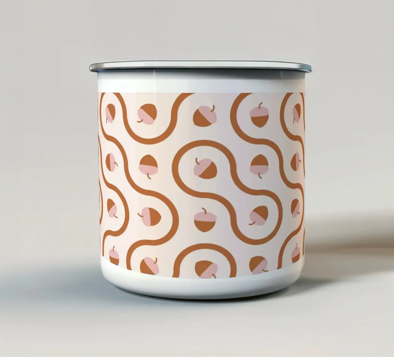 Ghiande ondulate in piastrelle Truchet di colore rosa e marrone su sfondo chiaro tazza in smalto da CoelfenArt