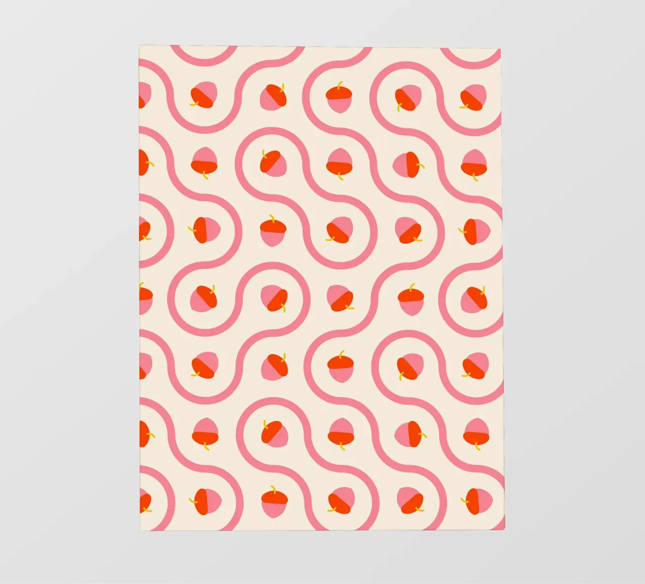 Ghiande rosa e rosse con linee ondulate su crema chiaro telo in pvc da CoelfenArt