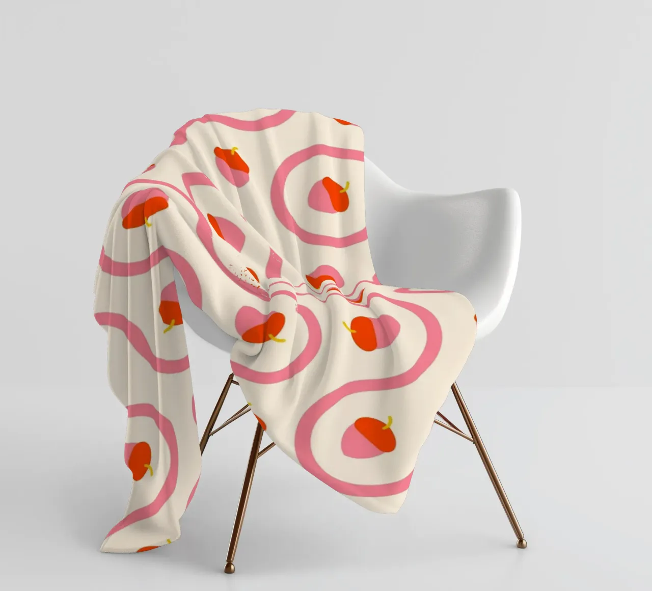 Ghiande rosa e rosse con linee ondulate su crema chiaro coperta in pile da CoelfenArt