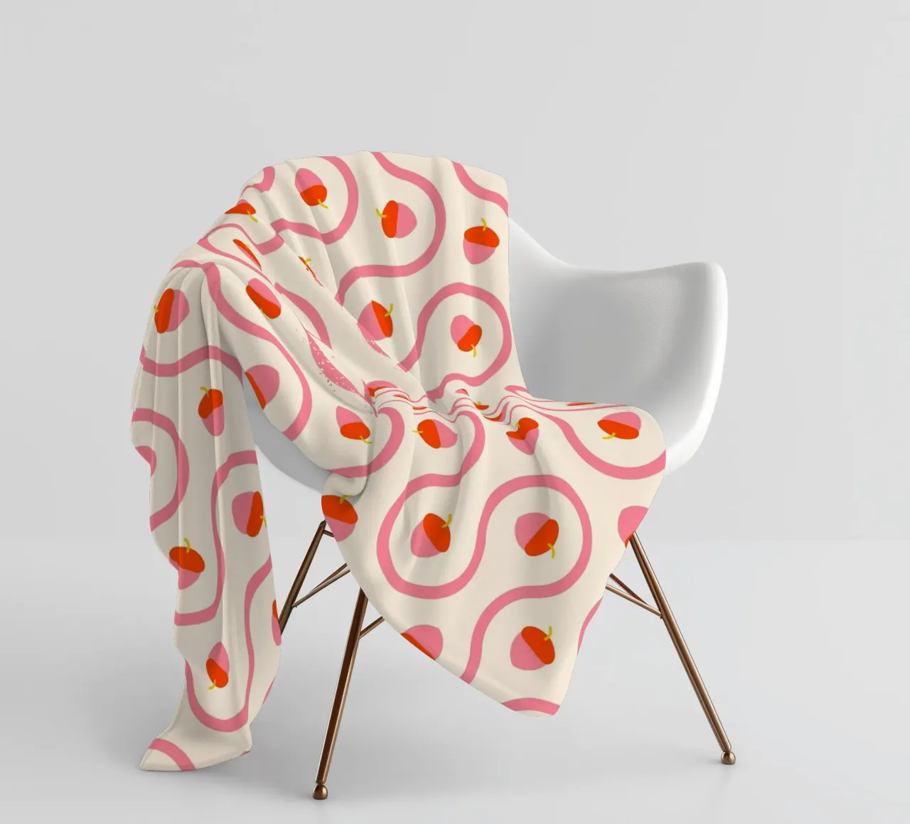 Ghiande rosa e rosse con linee ondulate su crema chiaro coperta in pile da CoelfenArt