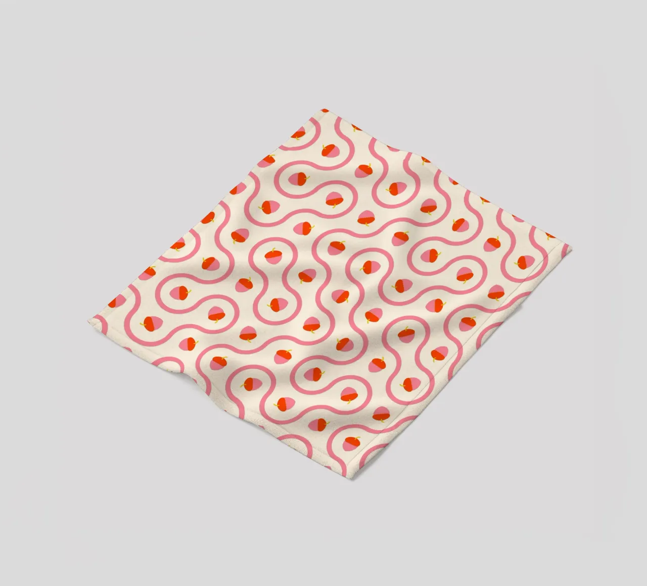 Ghiande rosa e rosse con linee ondulate su crema chiaro coperta in pile da CoelfenArt