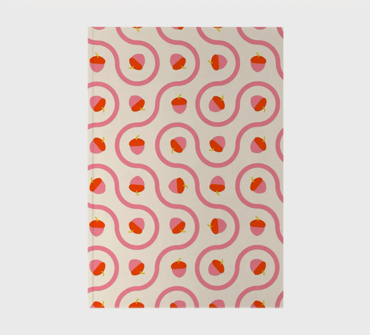Pink and Red Acorns with Wavy Lines on Light Cream notebook by CoelfenArt
