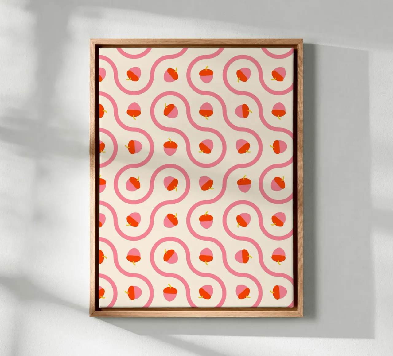 Ghiande rosa e rosse con linee ondulate su crema chiaro tela da CoelfenArt