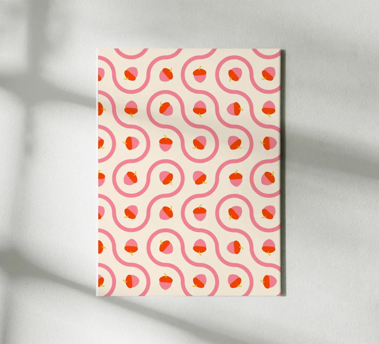 Ghiande rosa e rosse con linee ondulate su crema chiaro tela da CoelfenArt