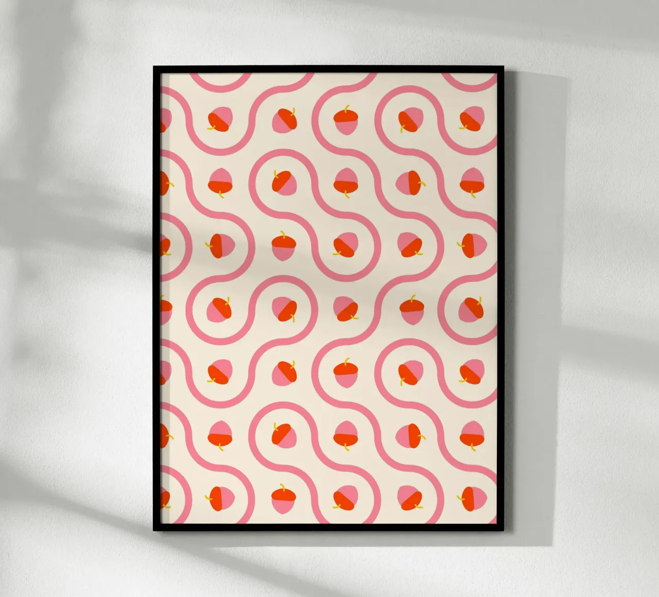 Ghiande rosa e rosse con linee ondulate su crema chiaro carta hahnemühle da CoelfenArt