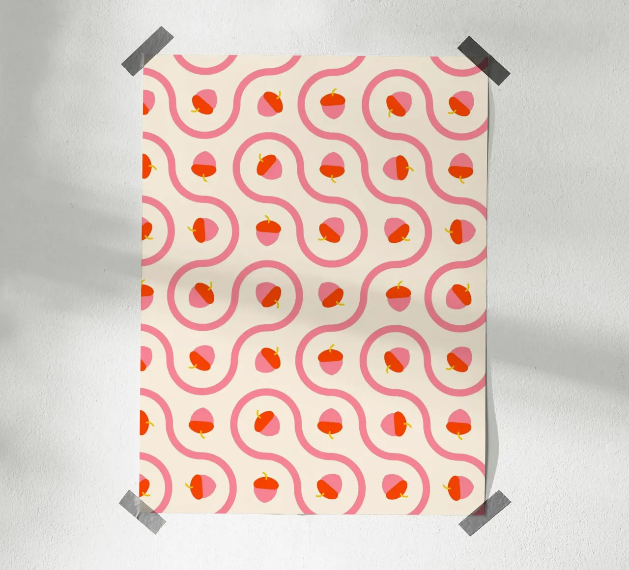 Ghiande rosa e rosse con linee ondulate su crema chiaro carta hahnemühle da CoelfenArt
