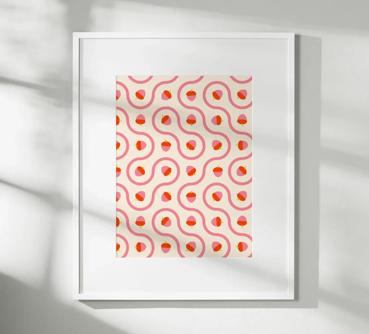 Ghiande rosa e rosse con linee ondulate su crema chiaro carta hahnemühle da CoelfenArt